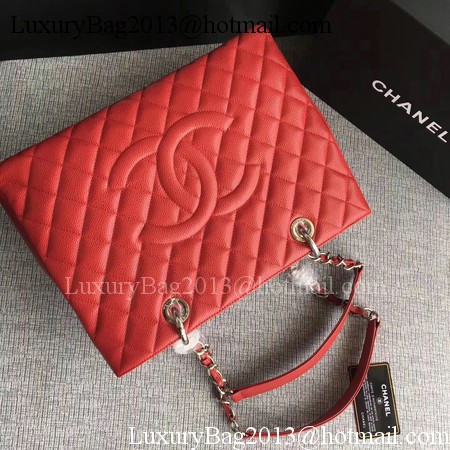 Chanel LE Boy Grand Shopping Tote Bag GST Red Cannage Pattern A50995 Silver