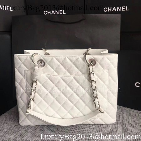 Chanel LE Boy Grand Shopping Tote Bag GST White Cannage Pattern A50995 Silver