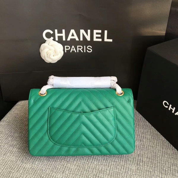 Chanel Flap Shoulder Bags Green Original Calfskin Leather CF1112 Glod