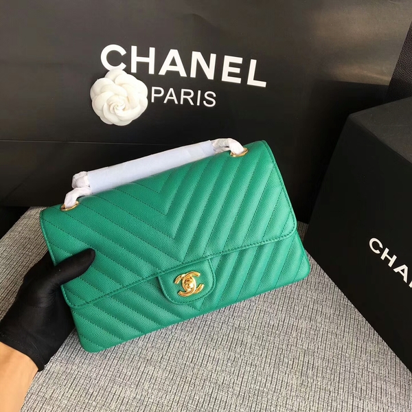 Chanel Flap Shoulder Bags Green Original Calfskin Leather CF1112 Glod