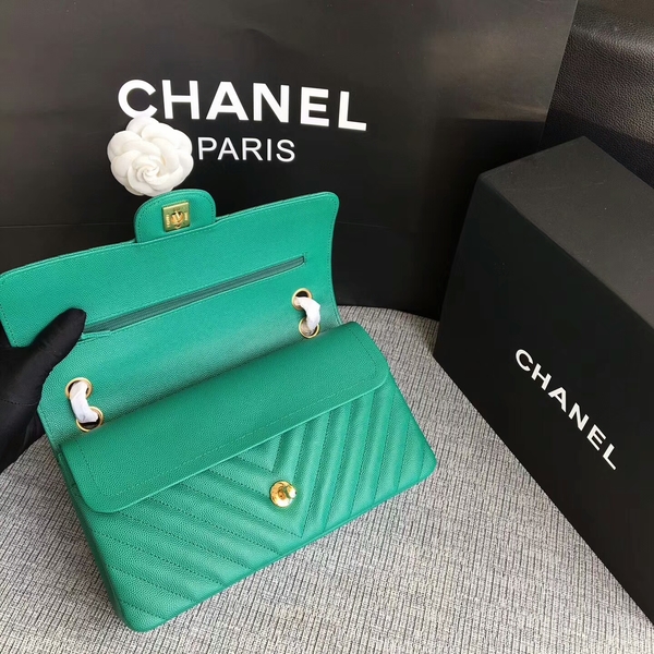 Chanel Flap Shoulder Bags Green Original Calfskin Leather CF1112 Glod