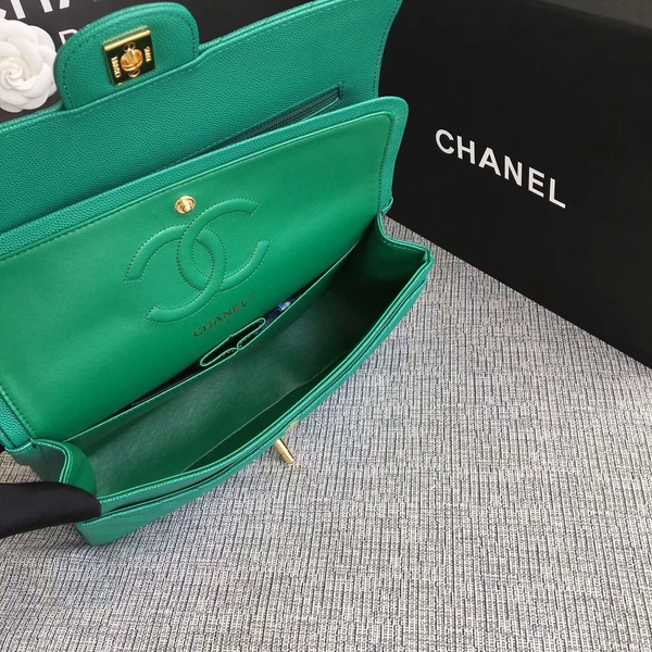 Chanel Flap Shoulder Bags Green Original Calfskin Leather CF1112 Glod