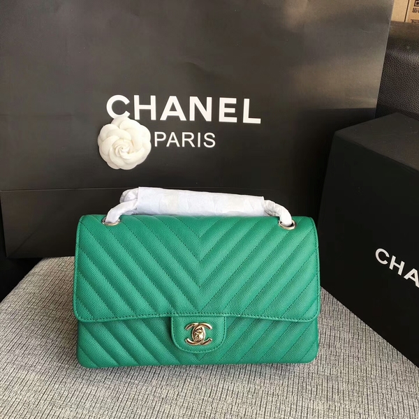 Chanel Flap Shoulder Bags Green Original Calfskin Leather CF1112 Silver