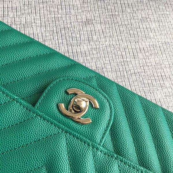 Chanel Flap Shoulder Bags Green Original Calfskin Leather CF1112 Silver