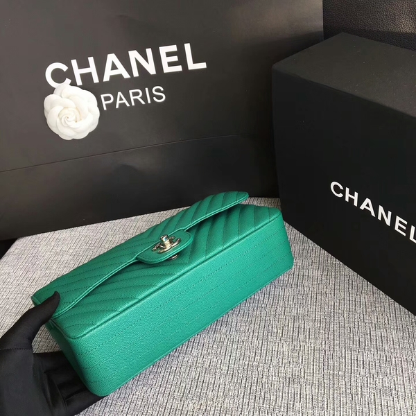 Chanel Flap Shoulder Bags Green Original Calfskin Leather CF1112 Silver