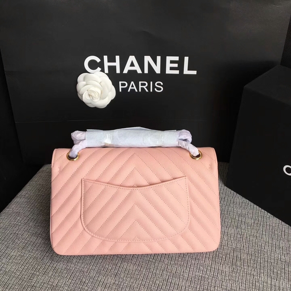 Chanel Flap Shoulder Bags Pink Original Calfskin Leather CF1112 Glod