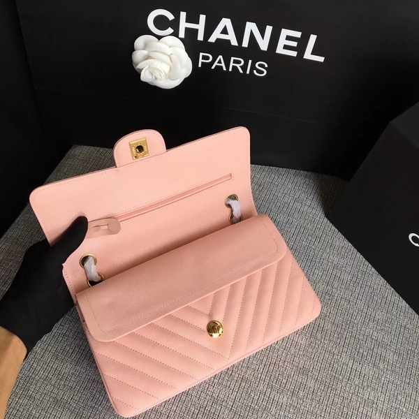 Chanel Flap Shoulder Bags Pink Original Calfskin Leather CF1112 Glod