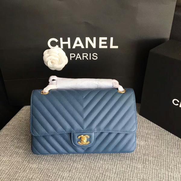 Chanel Flap Shoulder Bags Blue Original Calfskin Leather CF1112 Glod