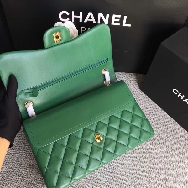 Chanel Flap Shoulder Bags Green Original Lambskin Leather CF1113 Glod