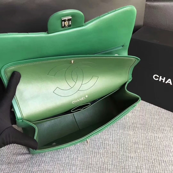 Chanel Flap Shoulder Bags Green Original Lambskin Leather CF1113 Silver