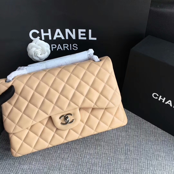 Chanel Flap Shoulder Bags Camel Original Lambskin Leather CF1113 Silver