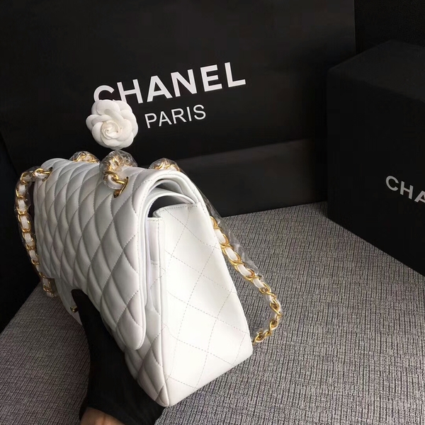 Chanel Flap Shoulder Bags White Original Lambskin Leather CF1113 Glod