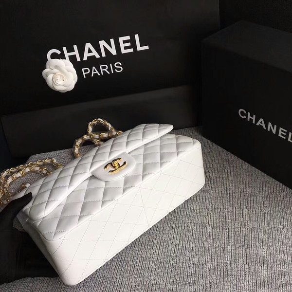 Chanel Flap Shoulder Bags White Original Lambskin Leather CF1113 Glod