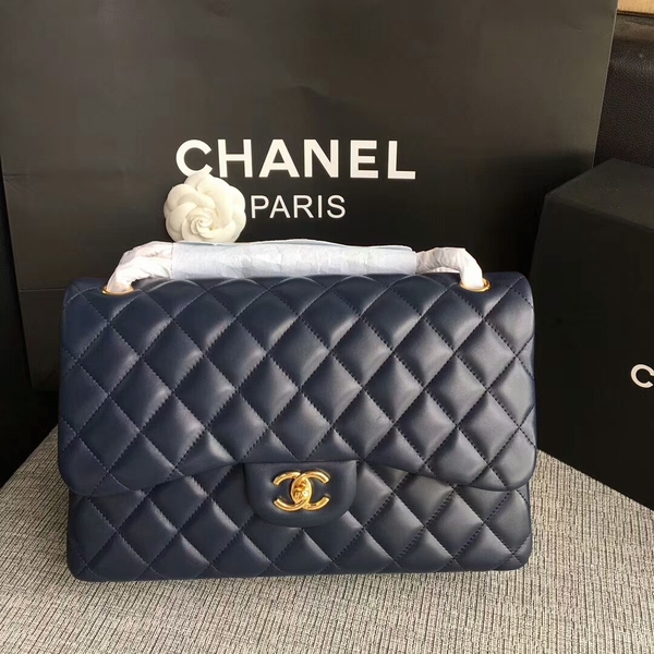 Chanel Flap Shoulder Bags Dark Blue Original Lambskin Leather CF1113 Glod