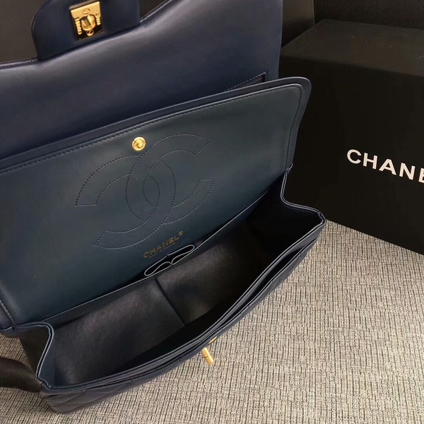 Chanel Flap Shoulder Bags Dark Blue Original Lambskin Leather CF1113 Glod