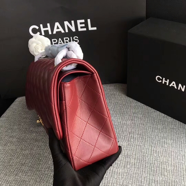 Chanel Flap Shoulder Bags Dark Red Original Lambskin Leather CF1113 Glod