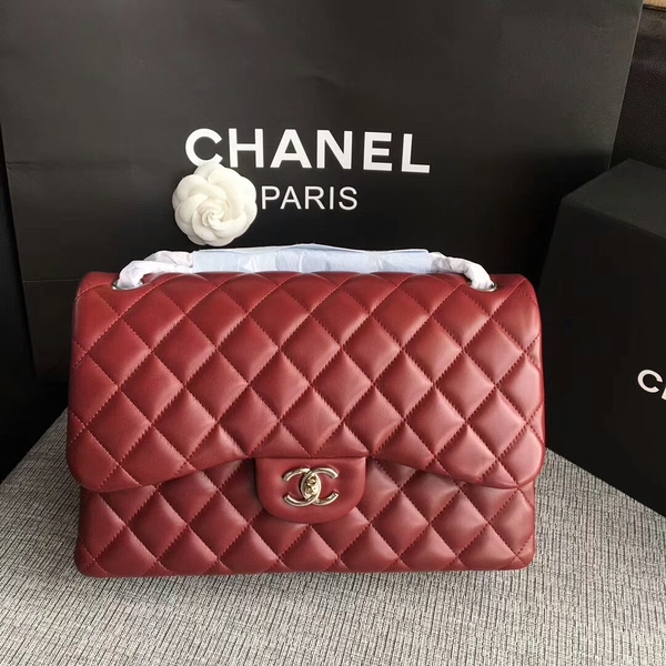 Chanel Flap Shoulder Bags Dark Red Original Lambskin Leather CF1113 Silver