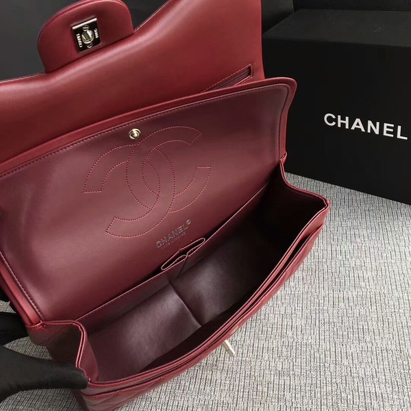 Chanel Flap Shoulder Bags Dark Red Original Lambskin Leather CF1113 Silver