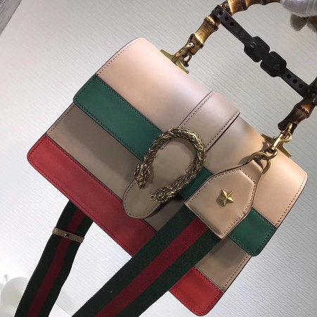 Gucci Now Bamboo Smooth Leather Top Handle Bag 448075 Apricot&Green&Red