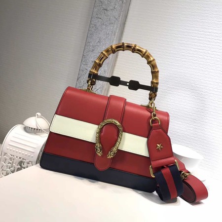 Gucci Now Bamboo Smooth Leather Top Handle Bag 448075 Red&White&Blue