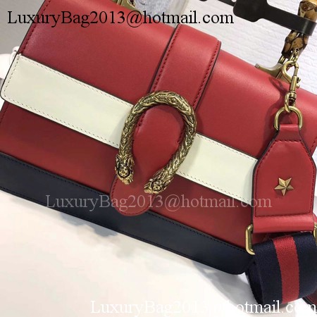 Gucci Now Bamboo Smooth Leather Top Handle Bag 448075 Red&White&Blue