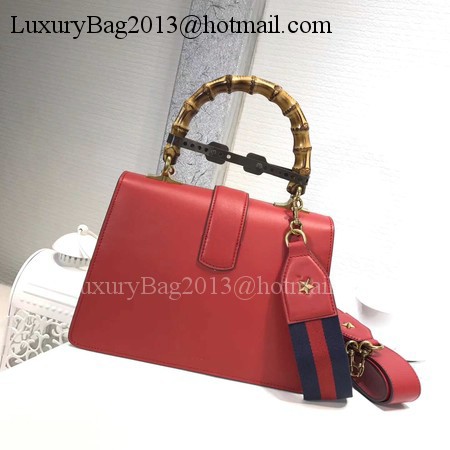 Gucci Now Bamboo Smooth Leather Top Handle Bag 448075 Red&White&Blue