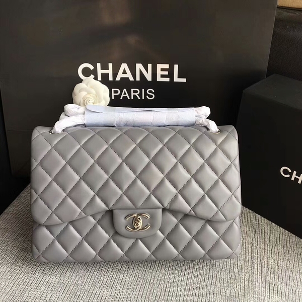 Chanel Flap Shoulder Bags Grey Original Lambskin Leather CF1113 Silver