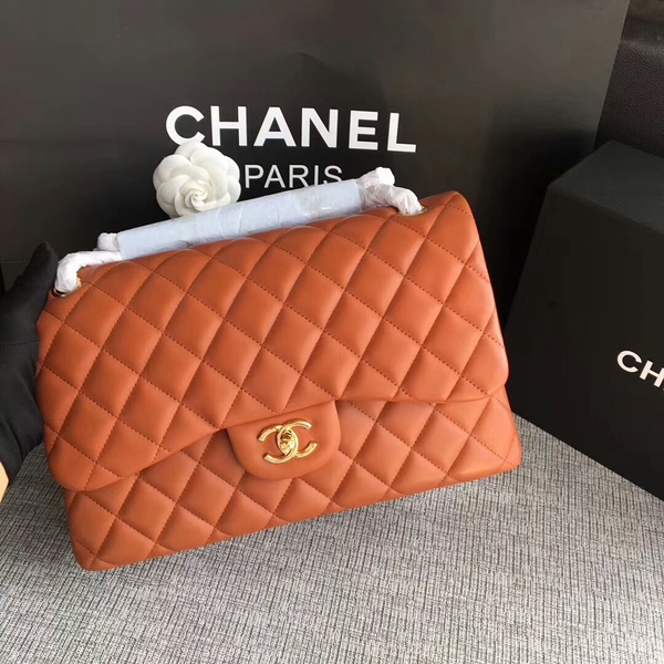 Chanel Flap Shoulder Bags Orange Original Lambskin Leather CF1113 Glod