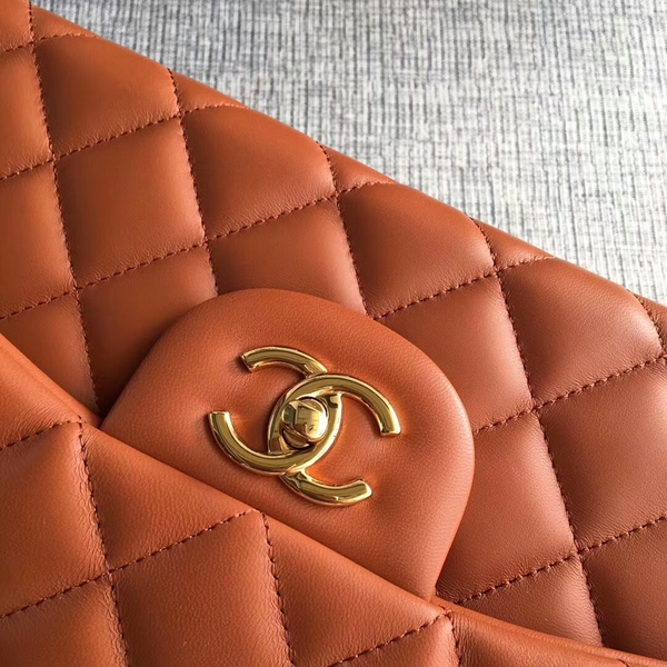 Chanel Flap Shoulder Bags Orange Original Lambskin Leather CF1113 Glod