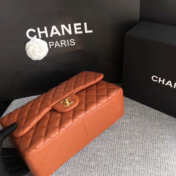 Chanel Flap Shoulder Bags Orange Original Lambskin Leather CF1113 Glod