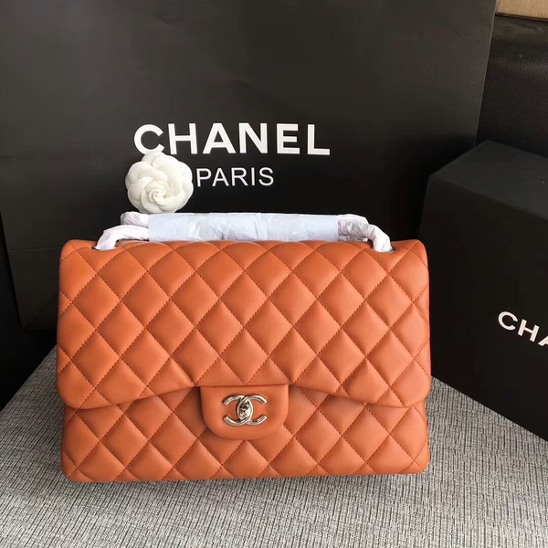 Chanel Flap Shoulder Bags Orange Original Lambskin Leather CF1113 Silver