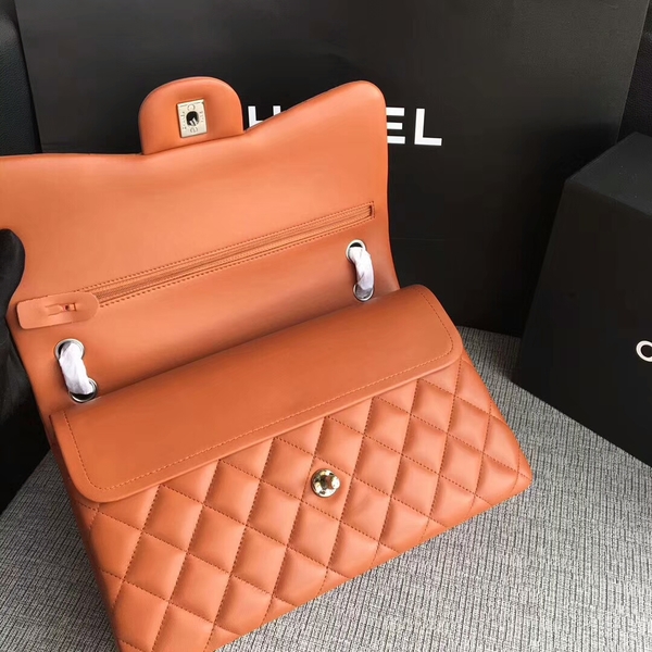 Chanel Flap Shoulder Bags Orange Original Lambskin Leather CF1113 Silver