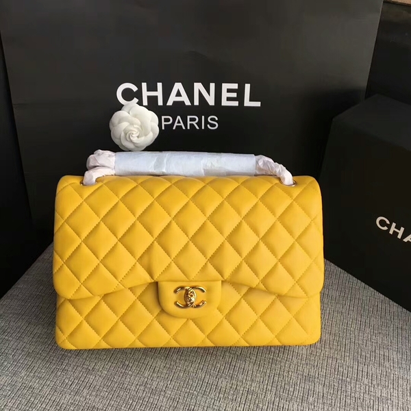 Chanel Flap Shoulder Bags Yellow Original Lambskin Leather CF1113 Glod