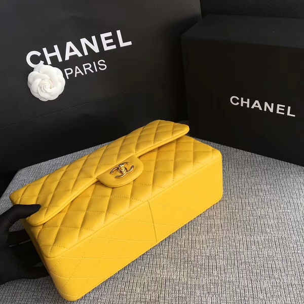 Chanel Flap Shoulder Bags Yellow Original Lambskin Leather CF1113 Glod