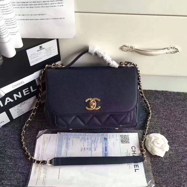 Chanel Original Calfskin Leather Shoulder Bag 8124 Dark Blue