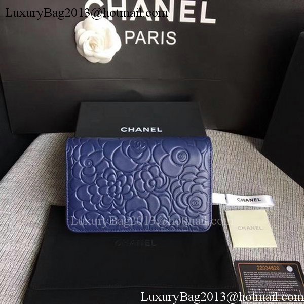 Chanel WOC Blue Camellia Leather mini Flap Bag A33814 Gold