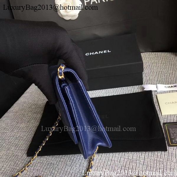 Chanel WOC Blue Camellia Leather mini Flap Bag A33814 Gold