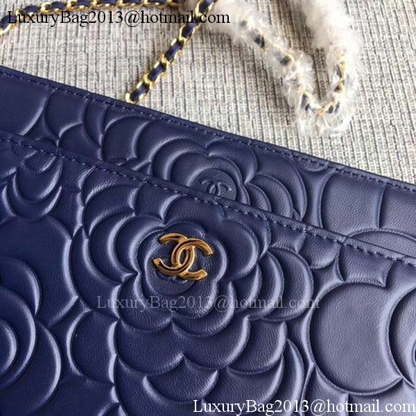 Chanel WOC Blue Camellia Leather mini Flap Bag A33814 Gold