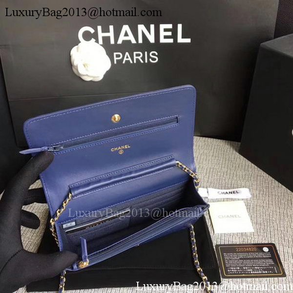 Chanel WOC Blue Camellia Leather mini Flap Bag A33814 Gold