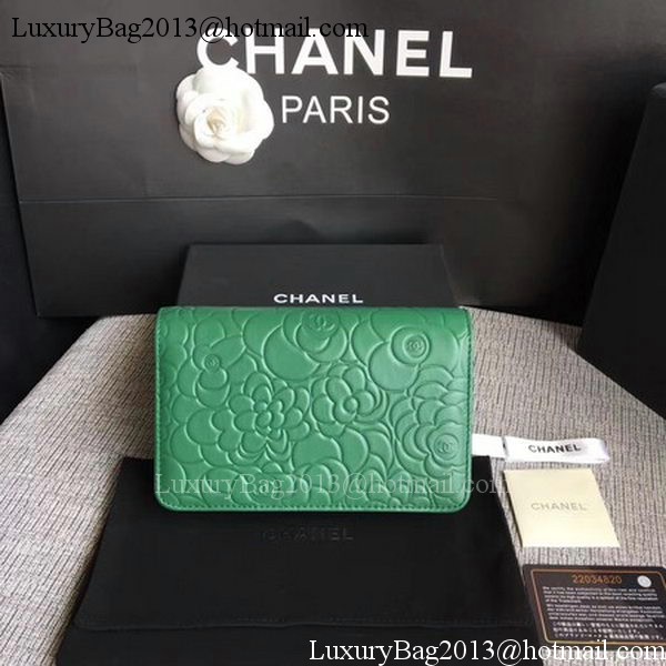 Chanel WOC Green Camellia Leather mini Flap Bag A33814 Gold