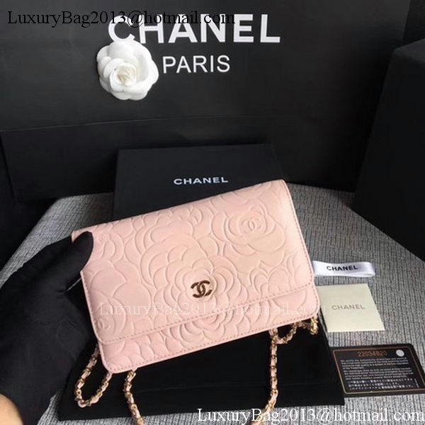 Chanel WOC Pink Camellia Leather mini Flap Bag A33814 Gold