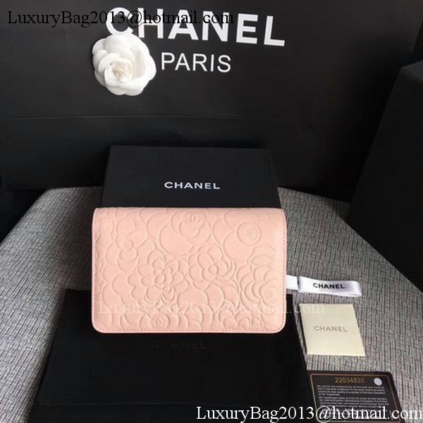 Chanel WOC Pink Camellia Leather mini Flap Bag A33814 Gold