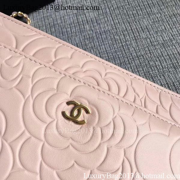 Chanel WOC Pink Camellia Leather mini Flap Bag A33814 Gold