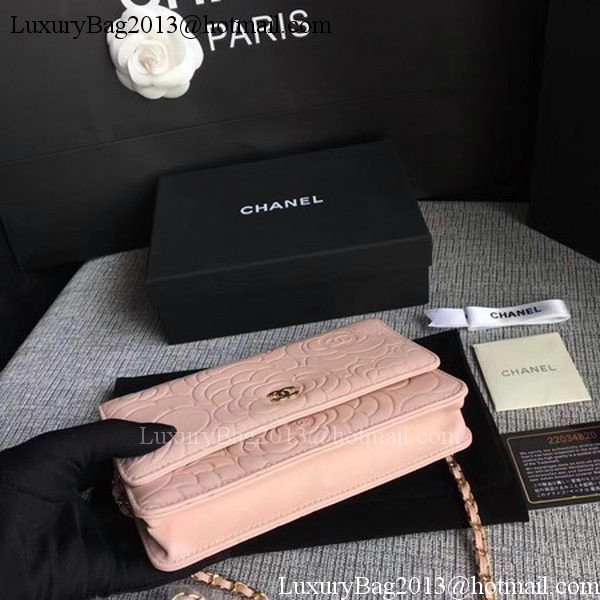 Chanel WOC Pink Camellia Leather mini Flap Bag A33814 Gold