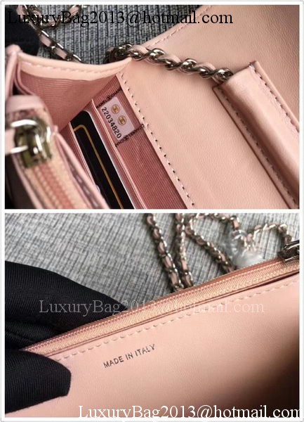 Chanel WOC Pink Camellia Leather mini Flap Bag A33814 Silver