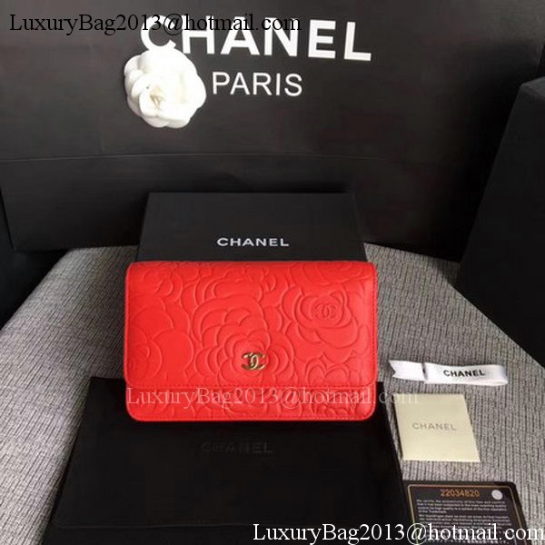 Chanel WOC Red Camellia Leather mini Flap Bag A33814 Gold