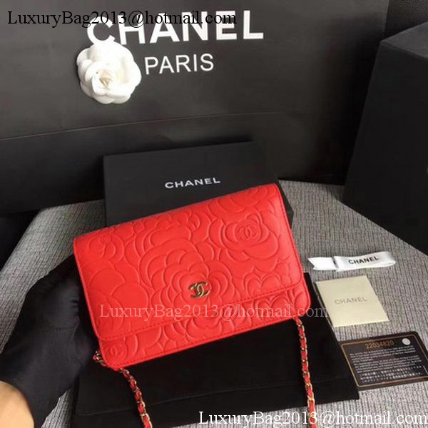 Chanel WOC Red Camellia Leather mini Flap Bag A33814 Gold