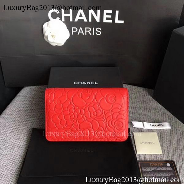 Chanel WOC Red Camellia Leather mini Flap Bag A33814 Gold