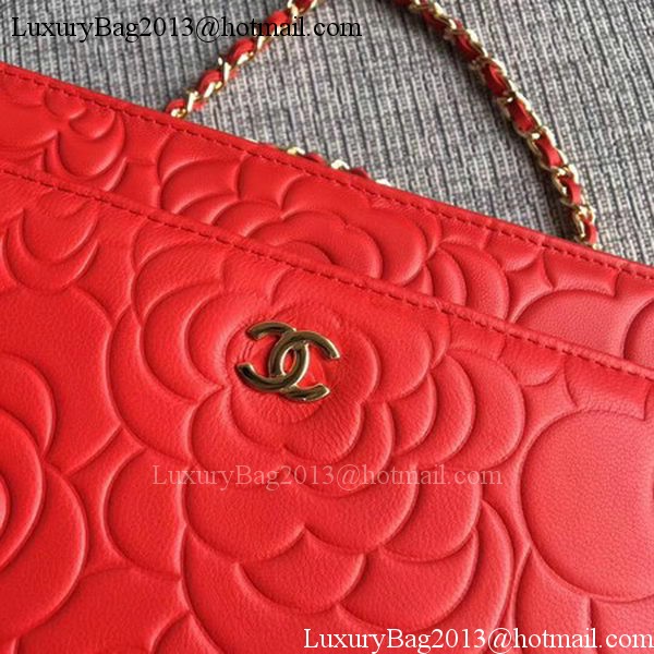 Chanel WOC Red Camellia Leather mini Flap Bag A33814 Gold