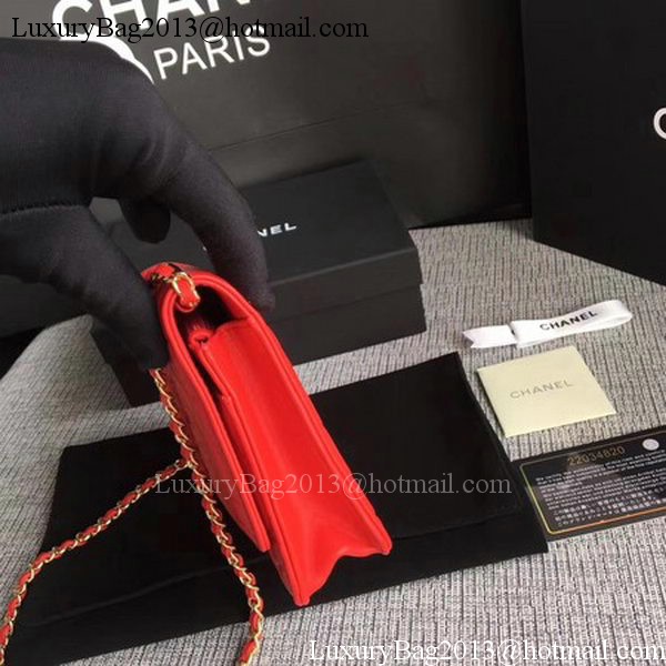 Chanel WOC Red Camellia Leather mini Flap Bag A33814 Gold